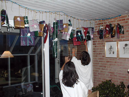 Natasha and Kamila admiring the Christmas Calendar Gifts in Denmark