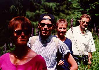 Natasha, Thomas, Kirsten, and Anders hiking in the Mountains around Almaty