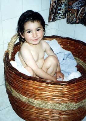 Natasha in the laundry basket