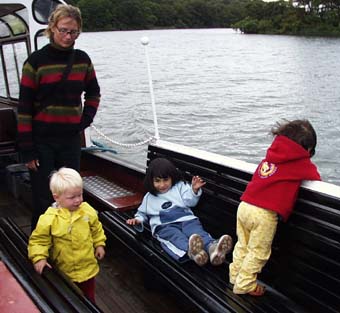 Helle, Mathilde, Natasha and Kamila on the boat from Ry to Himmelbjerget