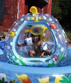 Natasha in a submarine in the pool